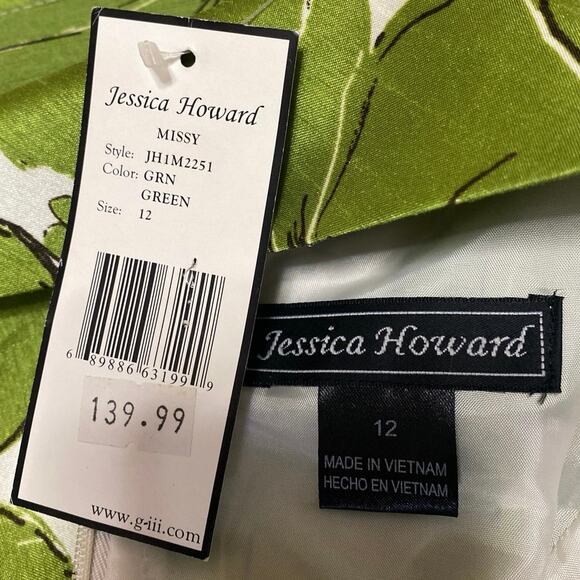 NEW Jessica Howard Green Satin Floral Sleeveless Belted Mini A-line Dress Sz 12 - Picture 4 of 4